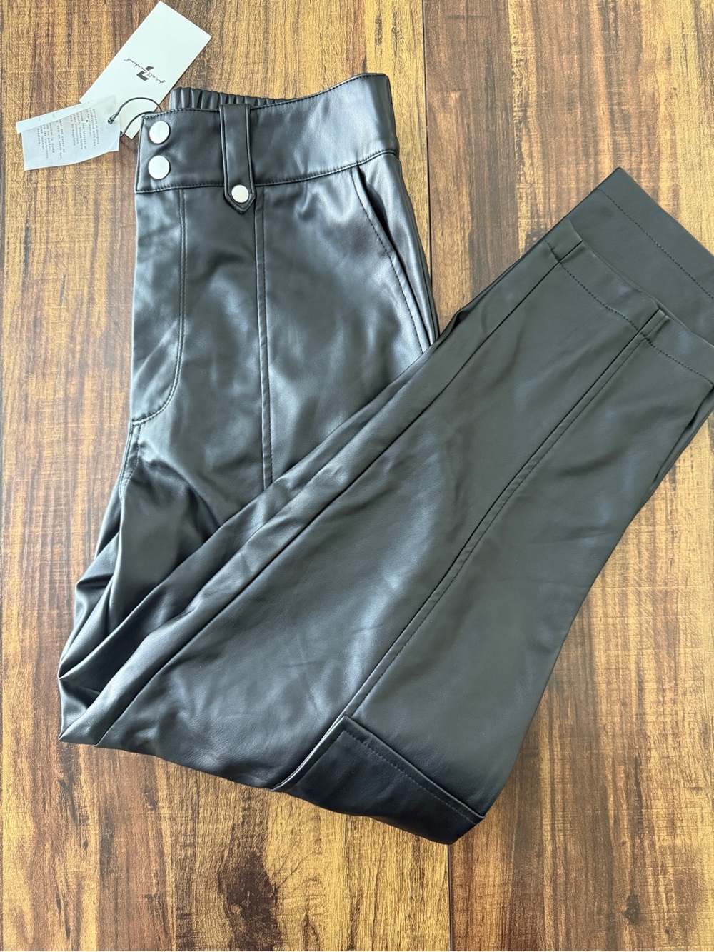 7 For All Mankind Black Faux-Leather Straight Leg Pants